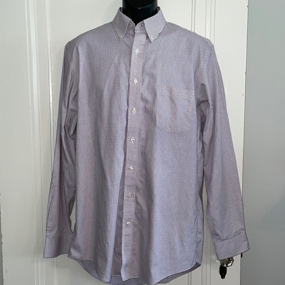 Lands End white, red & blue‎ check traditional fit supima cotton shirt